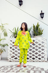 Ready to wear: Printed floral khadar round shape embrioded short shirt  with trouser