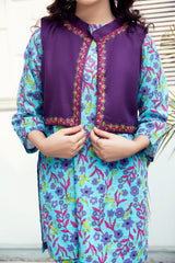 Ready to wear: Pinted floral khadar shirt shlalwar with embroided waist coat