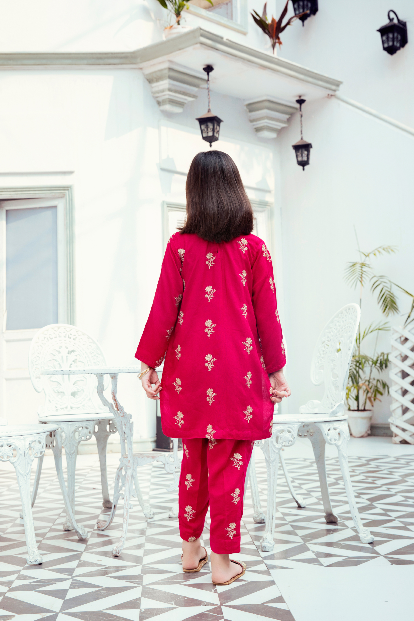 Ready to wear: Embroided karandi kamiz and trouser with golden net patch work