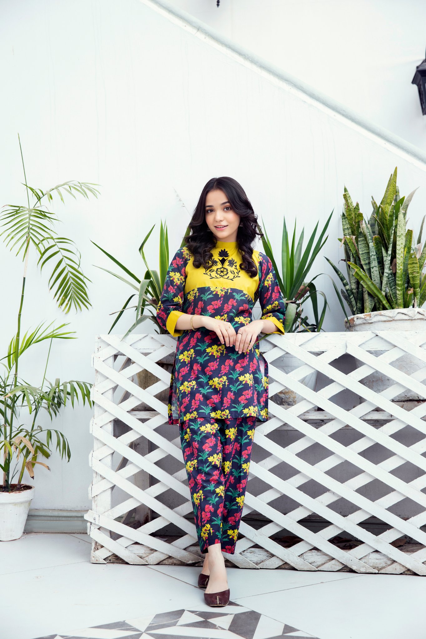 Ready to wear: Printed floral khadar embroided shirt with trouser